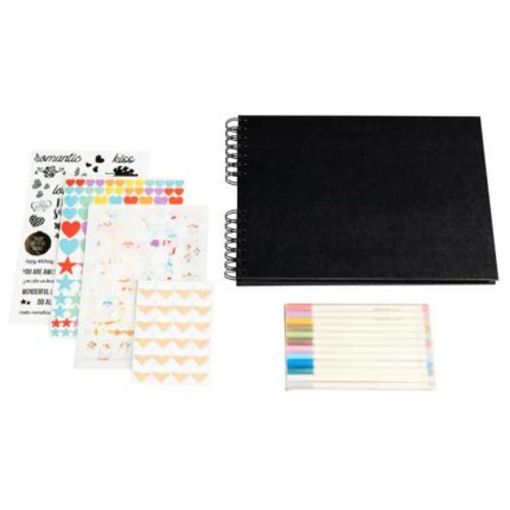 Picture of SCRAPBOOKING KIT BLACK 32X22CM 70PGS W/ STICKER & MARKERS